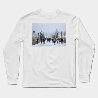 Snowing on Charles bridge  - Prague Long Sleeve T-Shirt